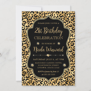 Elegante Gold- und Schwarz-Leopardenprint-Birthday Einladung