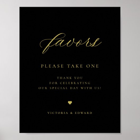 Elegante Gold- und Schwarze Gastgeschenk Hochzeit Poster (Vorne)