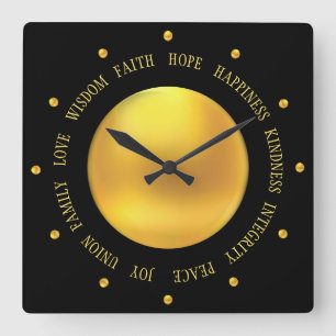 Elegante Gold- und Schwarze gute Vibes Quadratische Wanduhr