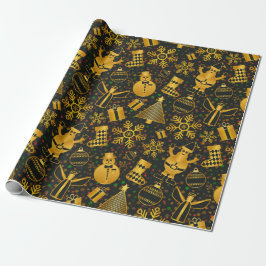 Elegante Gold- und Schwarze Weihnachtsbilder Geschenkpapier