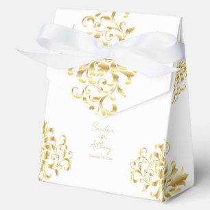 Elegante Gold- und Weiß-Damaskus-Hochzeit Geschenkschachtel