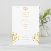 Elegante Gold- und Weiß-Damaskus-Hochzeit Programm (Stehend Vorderseite)