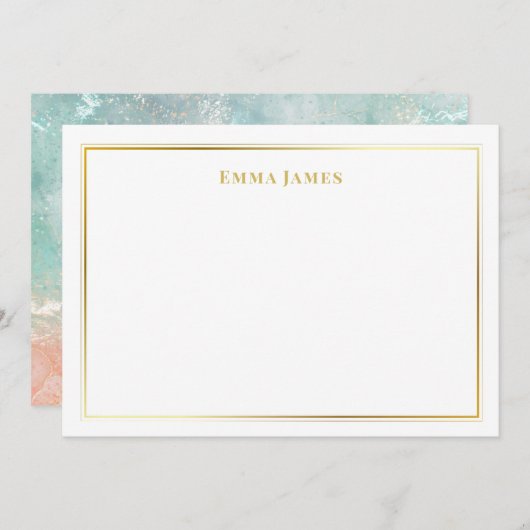 Elegante Gold- und Weiß-Doppelgrenzen Personalisie Mitteilungskarte (Vorne/Hinten)