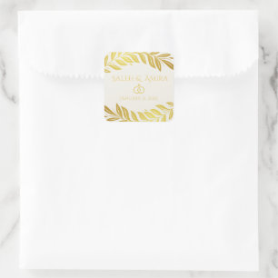 Elegante Gold- und Weiße Hochzeit Quadratischer Aufkleber