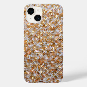 Elegante Gold- und weiße Mosaikfliesen schimmernde Case-Mate iPhone 14 Hülle