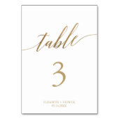 Elegante Gold- und Weißkalligraphie-Tischnummer Tischnummer (Rückseite)