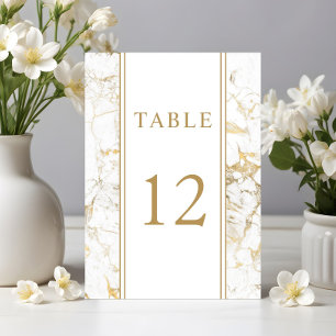 Elegante Gold- und Weißmarmor-Hochzeit Tischnummer
