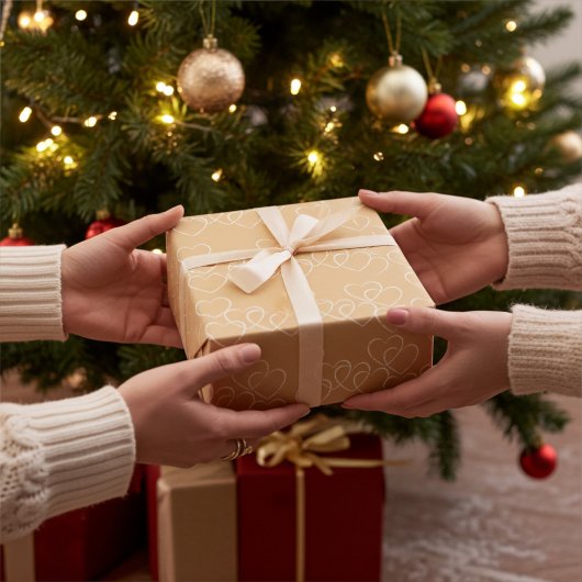 Elegante Gold- und White Decorative Herzcharmen Geschenkpapier Set