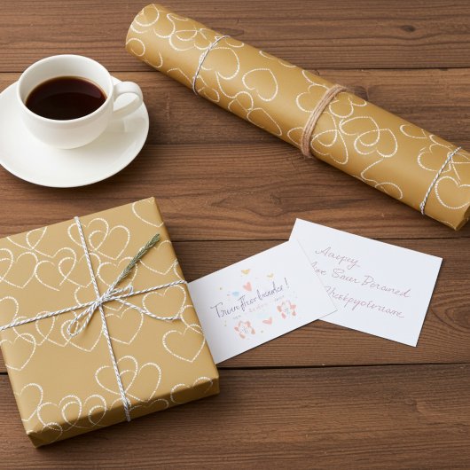 Elegante Gold- und White Decorative Herzcharmen Geschenkpapier Set