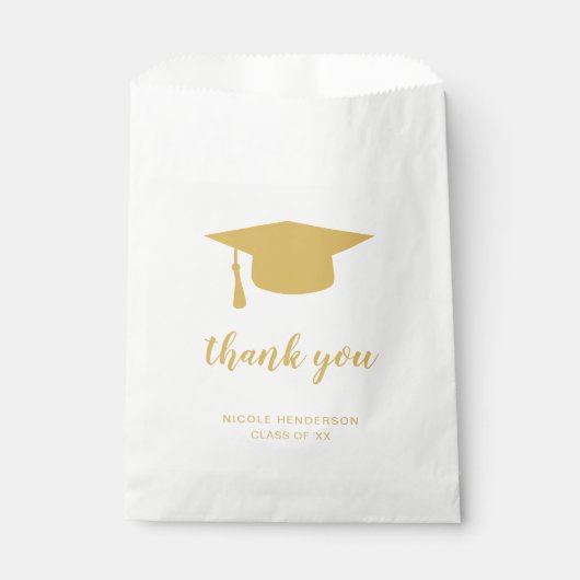 Elegante Gold- und White Graduation Cap Danke Geschenktütchen (Vorderseite)