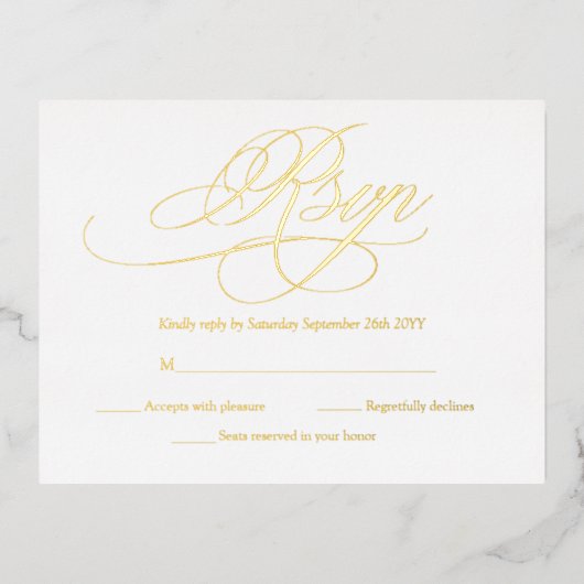 Elegante Gold- und White Modern Wedding RSVP-Karte Folie Einladungspostkarte (Vorderseite)