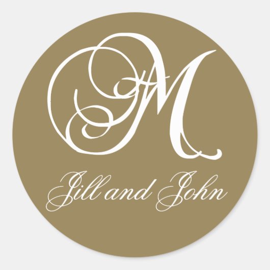 Elegante Gold- und White Monogram M-Namensaufklebe Runder Aufkleber (Vorderseite)