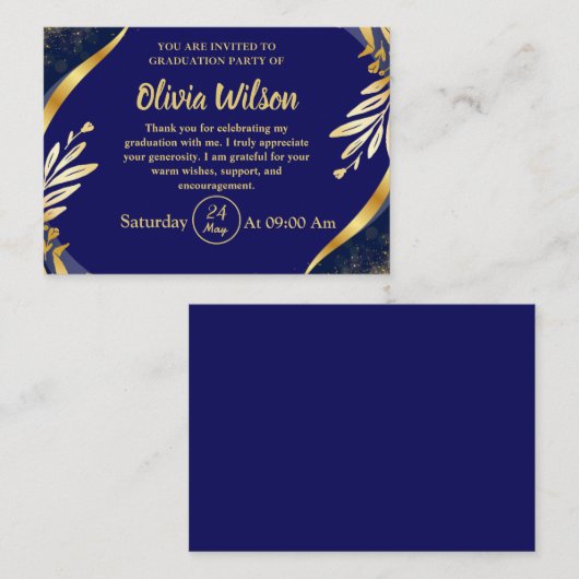 Elegante Gold Uni-Abschluß Party Einladung (Vorne/Hinten)