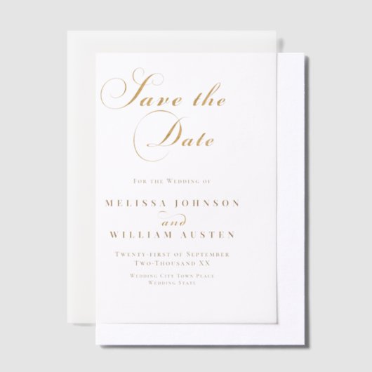 Elegante Gold Vellum Overlay Hochzeit Sichern Sie Pergament Einladungen (Versetzt)