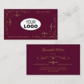 Elegante Gold Verziert Corners mit Logo Burgundy Visitenkarte (Vorne/Hinten)