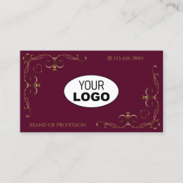 Elegante Gold Verziert Corners mit Logo Burgundy Visitenkarte