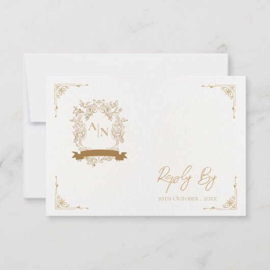 Elegante Gold Verziert Intricate Monogram Wedding RSVP Karte (Vorderseite)