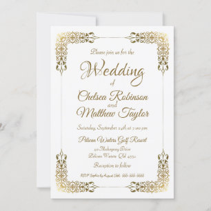 Elegante Gold Verziert Lace Wedding Einladung