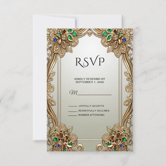 Elegante Gold Verzierte RSVP-Karte RSVP Karte (Vorderseite)