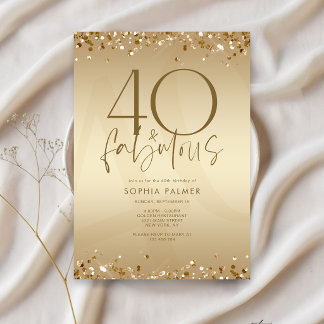 Elegante Gold Vierzig und Fantastisch Geburtstagse Einladung