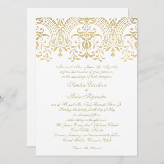 Elegante Gold Vintag Glamour Calligraphy Wedding Einladung (Vorne/Hinten)
