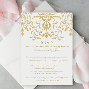 Elegante Gold Vintag Glamour Hochzeit RSVP Karte