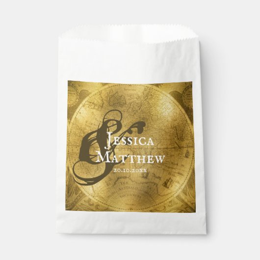 Elegante Gold Vintag Map Wedding Geschenktütchen (Vorderseite)