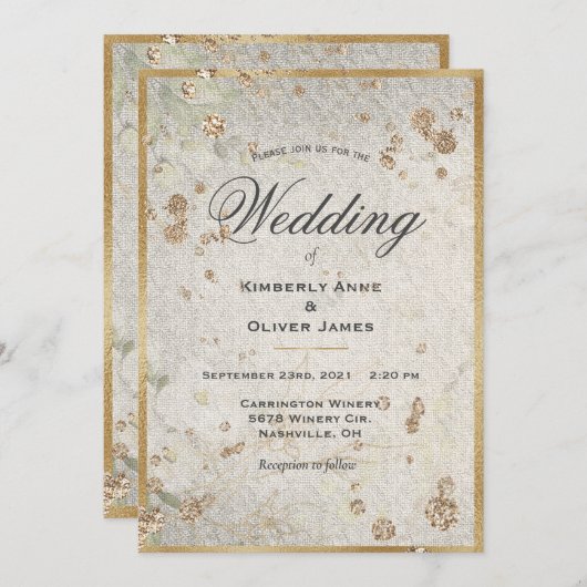 Elegante Gold Vintage Hochzeit Einladung (Vorne/Hinten)