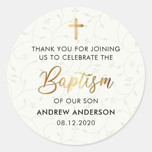Elegante Gold Vintage Taufe Vielen Dank Runder Aufkleber (Vorderseite)