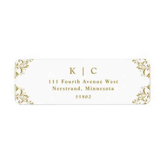 Elegante Gold Vintage Wedding Rücksendeadresse (Vorne)