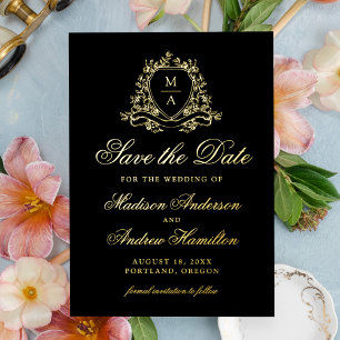 Elegante Gold Wappen Monogram Wedding Save the Dat Folieneinladung