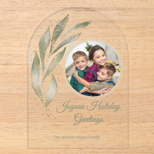 Elegante Gold-Wasserfarbe-Botanik-Foto-Feiertags- Acryleinladungen