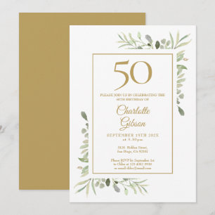 Elegante Gold-Wasserfarbe-Grün 50. Geburtstag Einladung