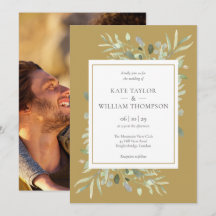 Elegante Gold-Wasserfarbe-Grün-Foto-Hochzeit