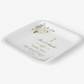 Elegante Gold Wasserfarbe Weiße Blume Taufe Pappteller (Gewinkelt)