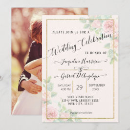 Elegante Gold Watercolor Blumenzitat Wedding Invi Einladung