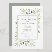 Elegante Gold Watercolor Grüne Paare Dusche Einladung (Vorne/Hinten)