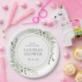 Elegante Gold Watercolor Grüne Paare Dusche Pappteller (Party)