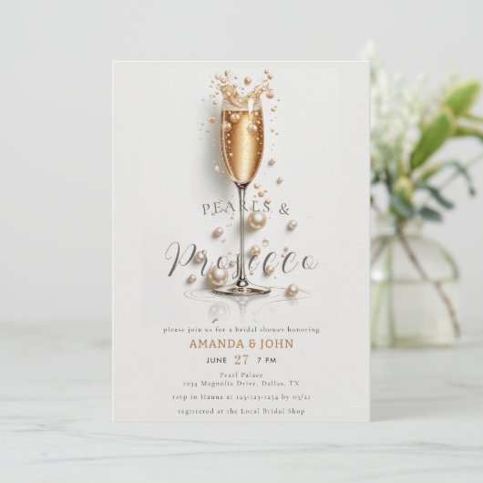Elegante Gold Watercolor Prosecco Petals Wedding Einladung (Stehend Vorderseite)