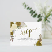 Elegante Gold Watercolor Rose Hochzeit RSVP Postkarte (Stehend Vorderseite)
