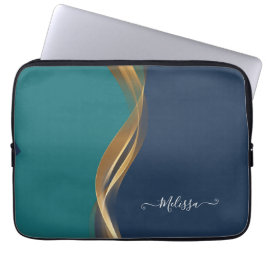 Elegante Gold Wave Blue Aquamarin Electronics Bag Laptopschutzhülle