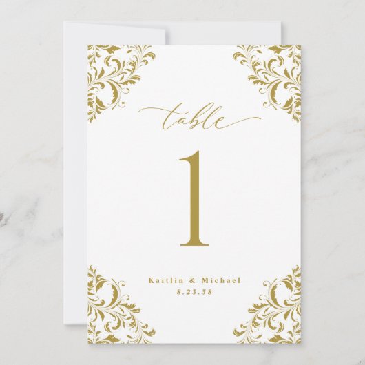 Elegante Gold Wedding 12x18 Tischnummer Cards (Vorderseite)