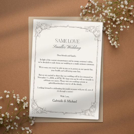 Elegante Gold Wedding Ankündigung Downsize Apology