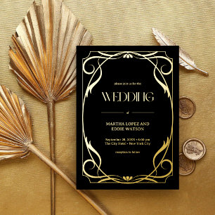 Elegante Gold Wedding Art Nouveau Folieneinladung