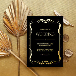 Elegante Gold Wedding Art Nouveau Folieneinladung