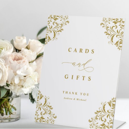 Elegante Gold Wedding Cards & Gifts Zeichen Sockelschild