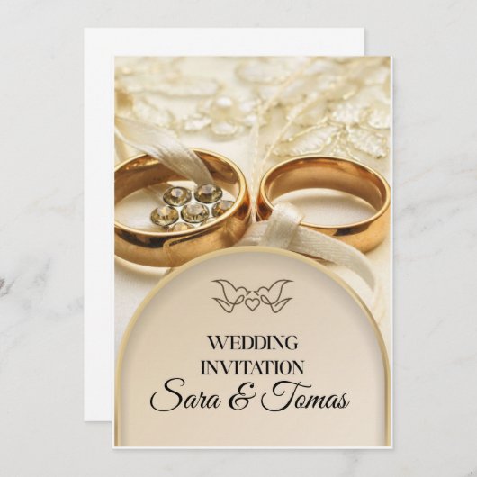 Elegante Gold Wedding Invitation Card - Klassische Einladung (Vorne/Hinten)