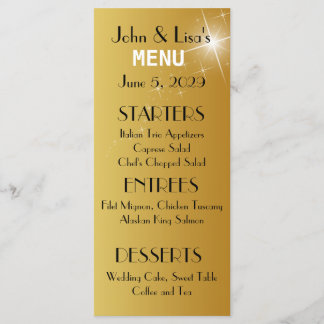Elegante Gold Wedding Menu Card Benutzerdefinierte Menükarte