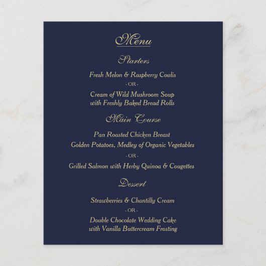 Elegante Gold Wedding Menu Card Flyer (Vorne)