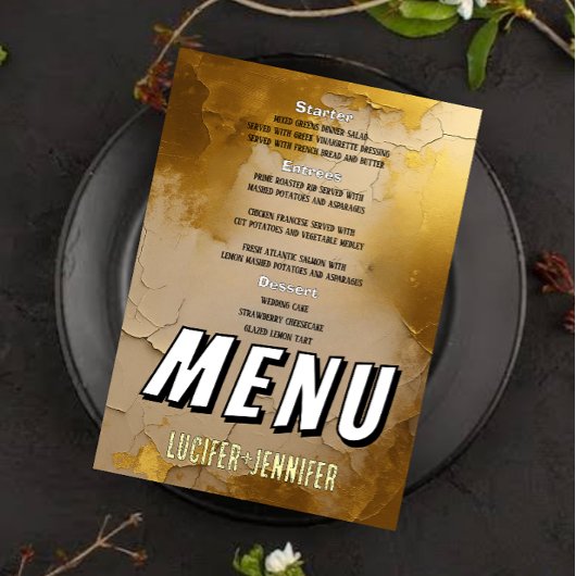 Elegante Gold Wedding Menu Card mit Couple Foto Menükarte
